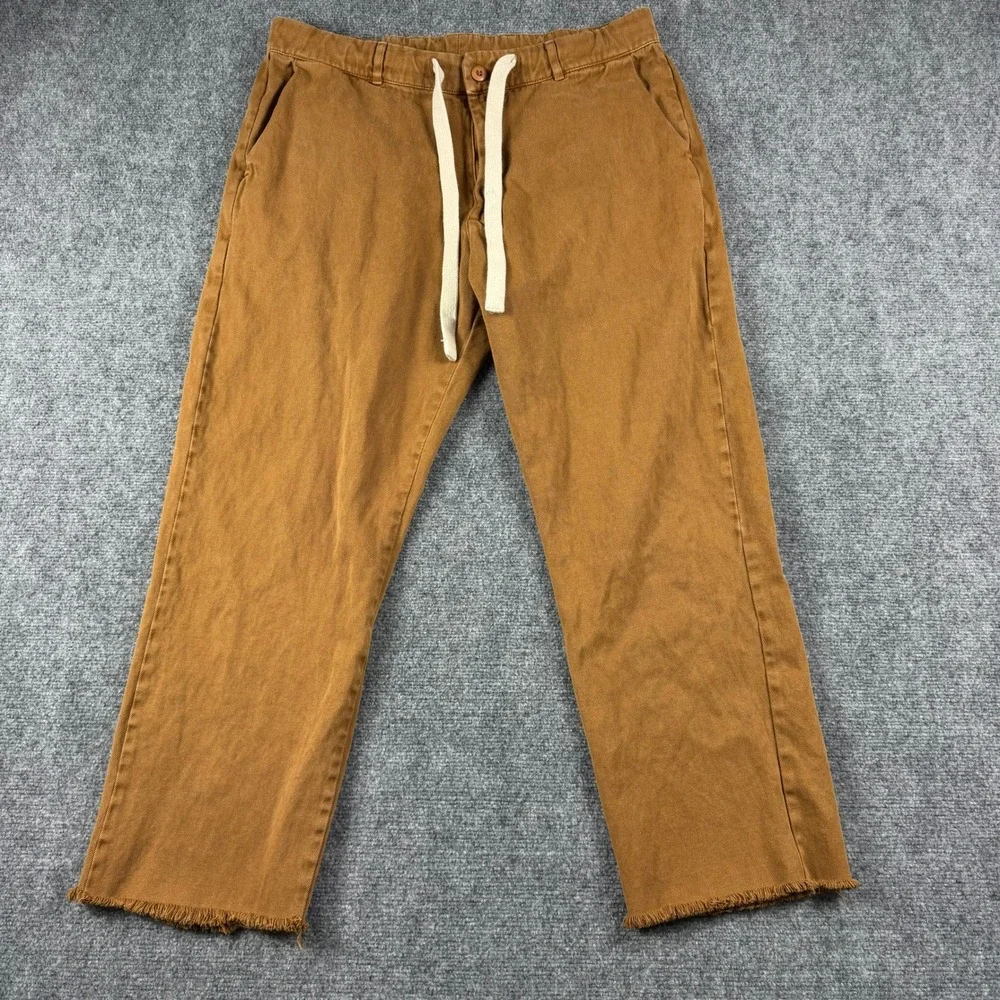Jungmaven Pants Mens XL Brown Hemp Cotton Drawstring Frayed Hem Sustainable USA